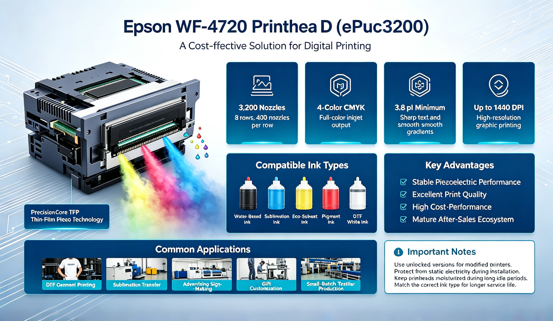 नवीनतम कंपनी ब्लॉग के बारे में Epson WF-4720 Printhead EPS3200 | PrecisionCore TFP Print Head for DTF & Sublimation Printing